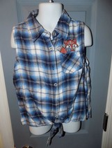 Justice Blue Plaid Fox Front Tie Tank Top Blouse Size 8 Girl's Euc - $16.06