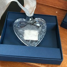 Estate Lot of 3 Mikasa Glass Hearts w Etched Holiday Bells Christmas Tree Orname - £16.04 GBP