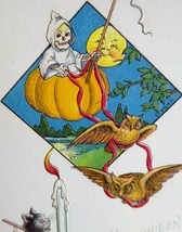 Halloween Postcard Grim Reaper Skeleton Fantasy Moon Owls Cat Signed E Von H  - £340.52 GBP