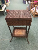 antique Heywood Wakefield Sewing Basket Stand Rattan Wicker Shelf storage Box  - £223.76 GBP