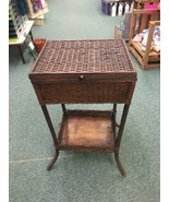 antique Heywood Wakefield Sewing Basket Stand Rattan Wicker Shelf storag... - €244,98 EUR