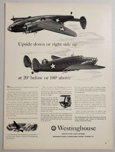 1942 Print Ad Westinghouse Electrical Equipment for World War 2 Fighter Planes - $13.75