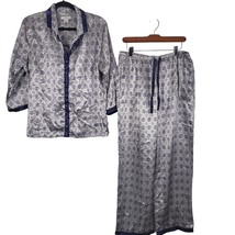 Liz Claiborne Pajama Set L Womens Button Front Long Sleeve Silver Purple... - £15.44 GBP