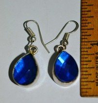 Vintage Silver Plated Blue Glass Earrings - £13.12 GBP