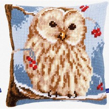 WhimsiStitch Winter Owl Cushion Kit - Create a Cozy 16&quot; by 16&quot; Cross Stitch Mast - £140.28 GBP