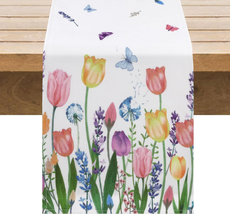 Spring Table Runner 13X72 Inch Tulip Lavender Flowers Linen Style Table ... - £7.55 GBP