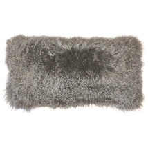 Mongolian Sheepskin Gray Rectangular Pillow, with Polyfill Insert - £60.20 GBP