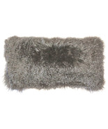 Mongolian Sheepskin Gray Rectangular Pillow, with Polyfill Insert - £59.69 GBP