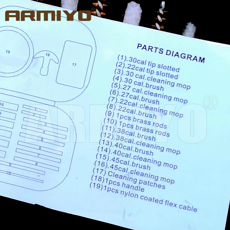 Sporting Armiyo 19Pcs/set .22Cal 9mm .40/.45 Caliber A A Bore Cleaning Swabs Kit - £55.78 GBP