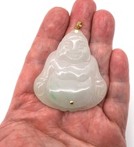 Ice White Jadeite Jade Buddha Pendant 14K gold Bail &amp; Belly Button 32.4 Grams - £226.53 GBP