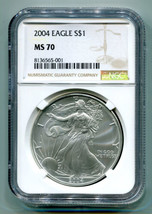 2004 AMERICAN SILVER EAGLE NGC MS70 BROWN MS 70 PRISTINE COIN AND SLAB PQ - £127.48 GBP