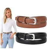 SUOSDEY 2 Pack Womens Skinny Leather Belt Solid Color Waist Belt with Pi... - $18.37
