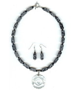 Snowflake Obsidian and Onyx Necklace and Earring Set fiber optics rose p... - €41,40 EUR