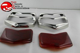1940 Ford Rear Red Glass Tail Lamp Light Lens Bezels Right Left Hand 4 piece set - £43.33 GBP