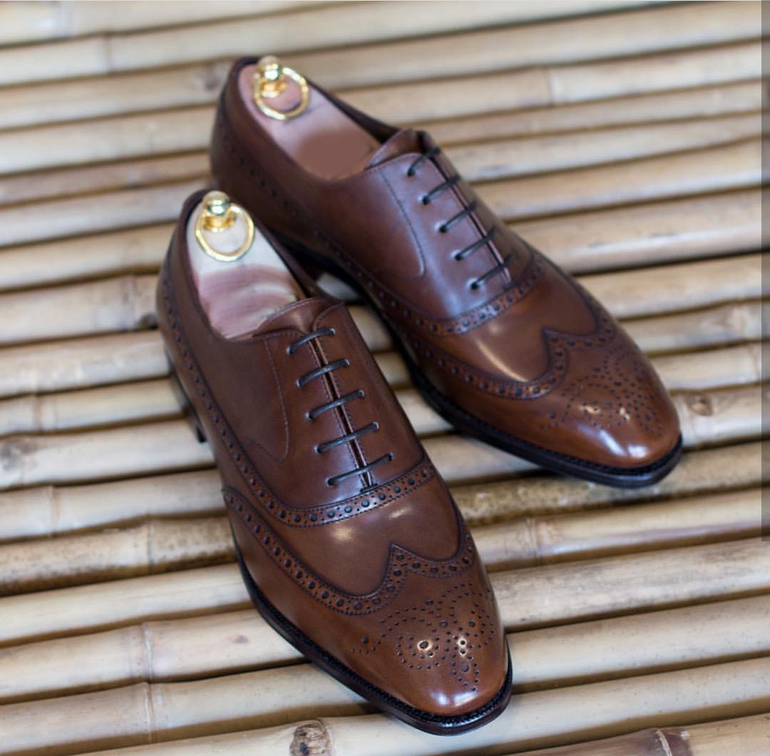 NEW  Handmade Men's Brown Wing Tip Shoes, Men's Leather Lace Up Formal Shoes
