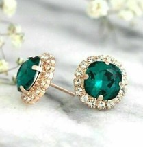 4Ct Simulated Emerald Diamond Halo Stud Earrings 14K Yellow Gold Plated Silver - £91.77 GBP