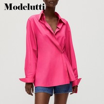 Modelutti 2022 New Spring Summer Fashionable Poplin Long Sleeve Shirt Women Slim - £78.33 GBP