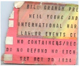 Neil Young International Harvesters Ticket Stub October 20 1984 Reno Nevada - £27.24 GBP