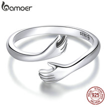 925 Silver Hug Warmth and Love Hand Adjustable Ring for Women Party Jewelry, His - £13.87 GBP
