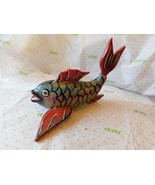 Mexican Polychrome Folk Art Hand Carved Painted Wooden Medium Fish Mexic... - £55.75 GBP