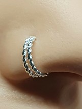 Fake Nose Ring Double Twist Wire Clip On Coil Twin Ring Ear Nose Real 925 Silver - £4.83 GBP