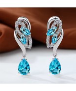 Luxury Female Blue Rainbow Stone Earring Silver Color Clip Earrings For ... - $19.28 CAD