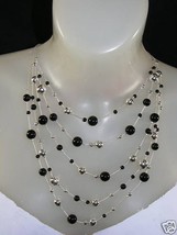 Vintage Silvertone &amp; Black Beaded Necklace 5 Strands - $553.18 MXN