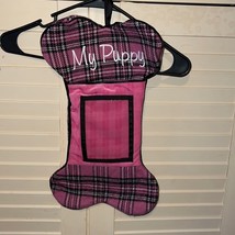 Pink tartan plaid photo stocking - £7.66 GBP