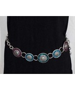 Chico&#39;s Colored Enameled Circular Metal Discs Chain Link Adjustable Belt - $17.82