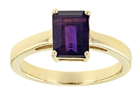 Purple Amethyst 18K Yellow Gold Sterling Silver Ring February Birthstone - £135.85 GBP