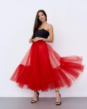 EXCLUSIVE RED TULLE SKIRT. LENGTH 80 CM.  Any size and color. SO TRENDY ! - $62.00+