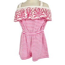 Hanna Anderrson Girls Size 5 Romper Pink White Stripe Pink Eyelet Top Trim Cross - £12.66 GBP