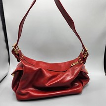 Marino Orlandi Red Leather Satchel Purse Zip Close Slouchy Shoulder Bag - $144.94
