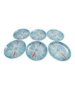 Set Of 6 Ikea Salad Plates With Floral Design Turquoise &amp; Red Porcelain ... - $32.71