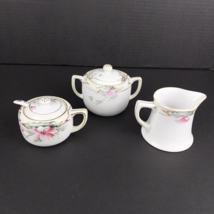 Vintage 6-pc Nippon Hand Painted Cream Sugar and Mustard Set with Lids and Spoon - £22.08 GBP