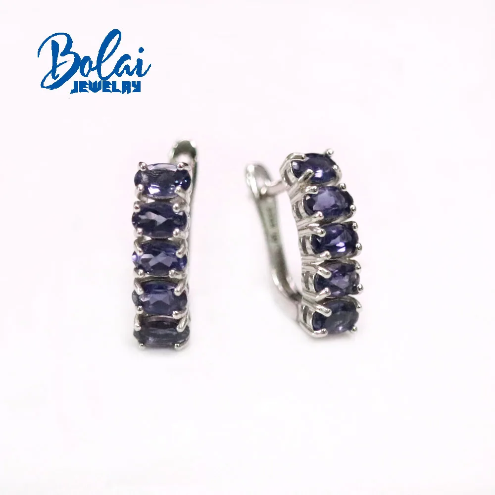 New Simple design natural Iolite oval 3*5ring earrings set 925 sterling silver j - £129.13 GBP