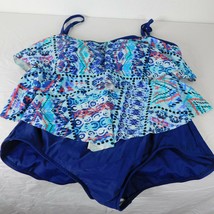 Rose Marie Reid Swimsuit Women&#39;s Plus Size 18 One-Piece Layered Ruffle Blue Dots - £13.64 GBP