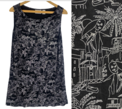 Chicos Travelers Tank Top 2 Large Black City Tropical Print Beachy Trave... - $39.73