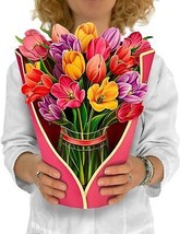 Pop Up Cards Festive Tulips 12 inch Life Sized Forever Flower Bouquet 3D Popup P - £24.43 GBP