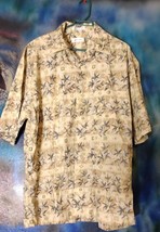 PIERRE CARDIN Mens Cotton Hawaiian Button Shirt Tan Beige Multicolor Large - £7.67 GBP