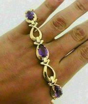  7.11 CT Pear Cut Simulated Amethyst Attractive Bracelet Gold Plated 925 Silver  - £164.43 GBP