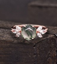 Natural Moss Agate Ring, Hexagon Cut Ring Moss Agate Ring, 7MM - £67.05 GBP