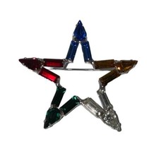 B. David Prong Baguette Rhinestones Star Brooch Pin Signed Red Blue Gree... - $65.45