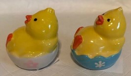 Easter Chicks In Eggshell Ceramic Salt and Pepper Shaker Set 2.5” Long NEW - $9.99