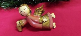 Vintage Christmas Ornament  5&quot; Paper Mache Flying Angel Eyes Closed - £11.77 GBP