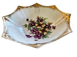 Trimont Ware Japan Iridescent Porcelain Octagon Bowl Purple Floral Gold Rim 7.5&quot; - £15.56 GBP