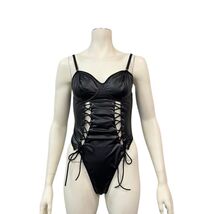 Vanessa Jane Womens Faux Leather Lace Up Bodysuit, Large - $14.85