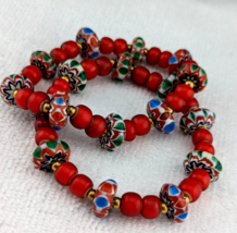 Pulsera de cuentas de chevron corazón blanco rojo arándano veneciano... - $22.42