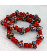 Pulsera de cuentas de chevron corazón blanco rojo arándano veneciano... - $31.40 CAD