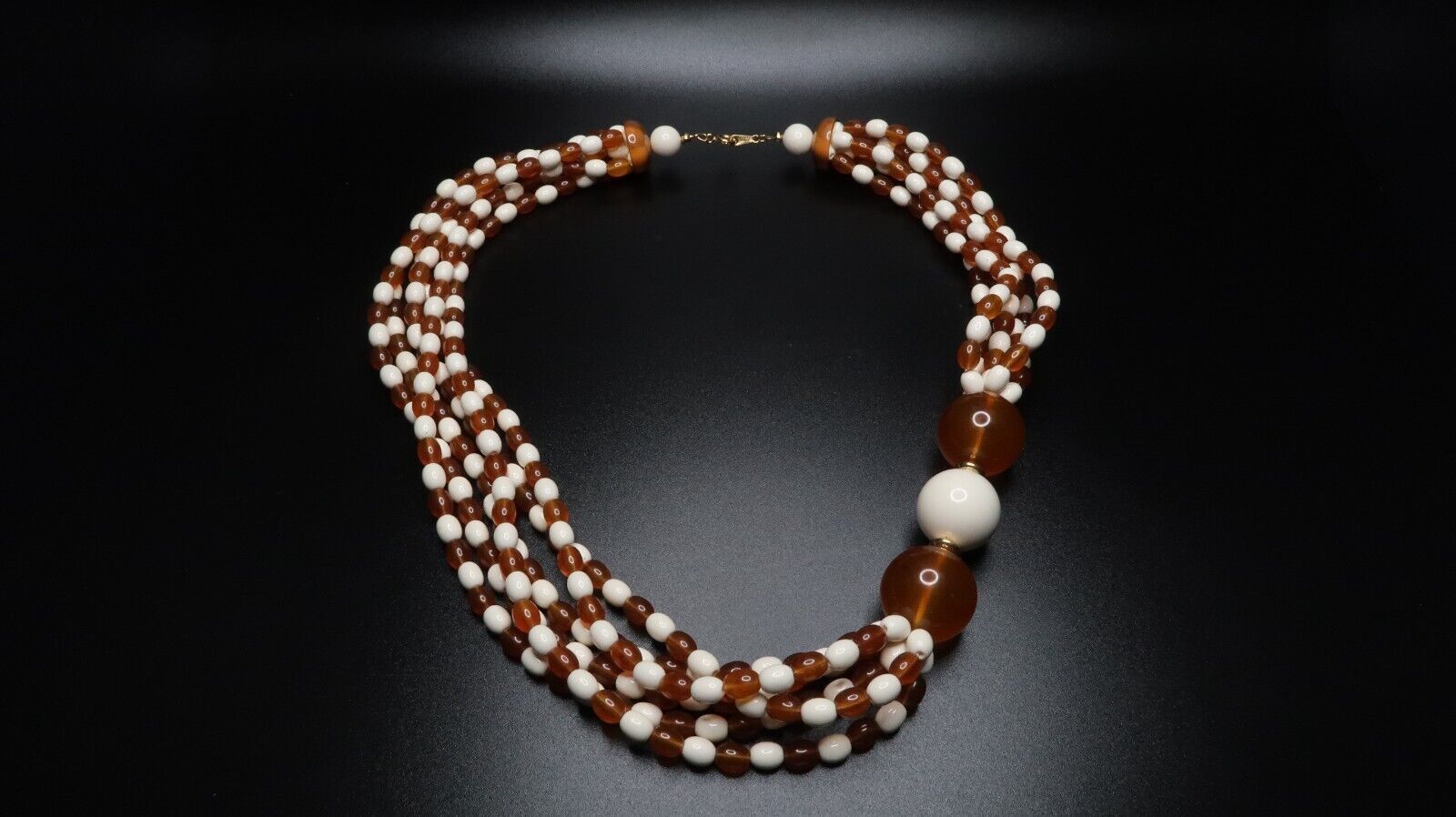 Vintage Multistrand Amber and White Colored Bead Necklace 20&quot; NB4 - $54.45